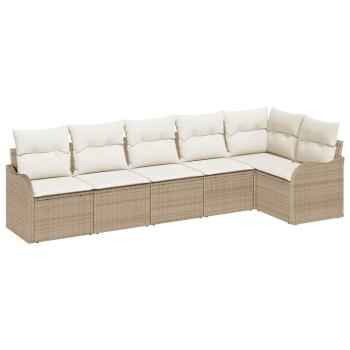 6-teiliges Garten-Sofa-Set mit Kissen Beige Poly Rattan