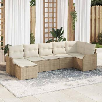 ARDEBO.de - 7-tlg. Garten-Sofagarnitur mit Kissen Beige Poly Rattan
