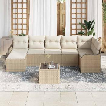 8-tlg. Garten-Sofagarnitur mit Kissen Braun Poly Rattan