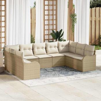 ARDEBO.de - 9-teiliges Garten Sofa Set mit Kissen Beige Poly Rattan