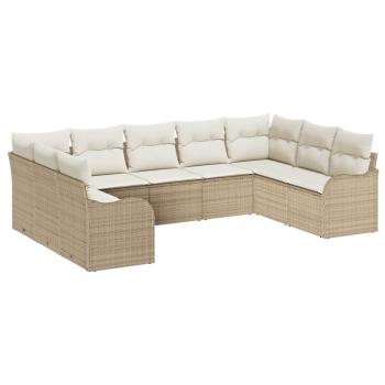9-teiliges Garten Sofa Set mit Kissen Beige Poly Rattan