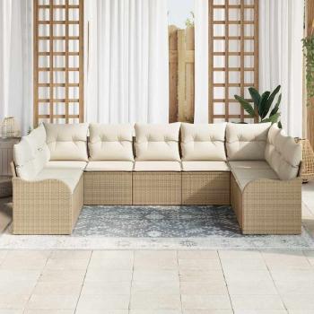 9-teiliges Garten Sofa Set mit Kissen Beige Poly Rattan
