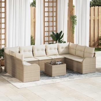 ARDEBO.de - 10-teiliges Garten Sofa Set mit Kissen in Braunem Poly Rattan