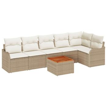 ARDEBO.de - 7-teiliges Garten Sofa Set mit Kissen Beige Poly Rattan Akazie