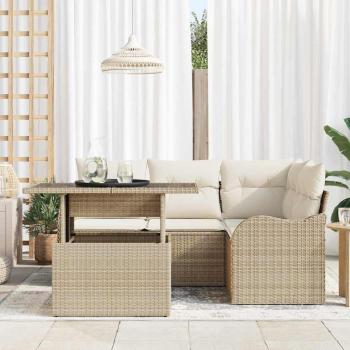 5-teiliges Garten Sofa Set mit Kissen Beige Poly Rattan