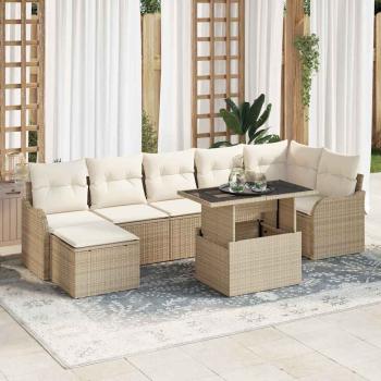 ARDEBO.de - 8-teiliges Garten-Sofa-Set mit Kissen Beige Poly Rattan