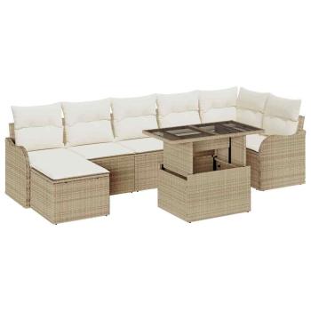 8-teiliges Garten-Sofa-Set mit Kissen Beige Poly Rattan