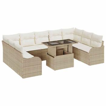 10-teiliges Garten Sofa Set mit Kissen Beige Poly Rattan