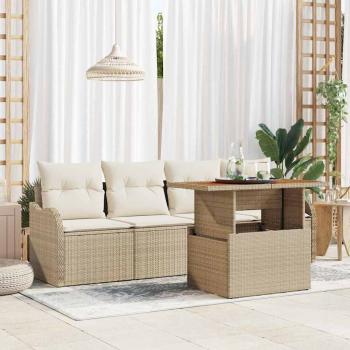ARDEBO.de - 5-teiliges Garten-Sofaset mit Kissen Beige Poly-Rattan