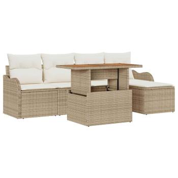 6-teiliges Garten Sofa Set mit Kissen Beige Poly Rattan