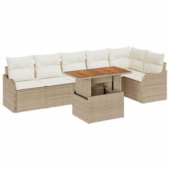 7-teiliges Garten Sofa Set mit Kissen Beige Poly Rattan