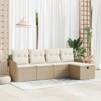 ARDEBO.de - 5-teiliges Garten Sofa Set mit Kissen Beige Poly Rattan