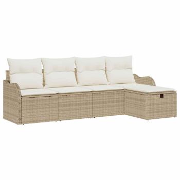 5-teiliges Garten Sofa Set mit Kissen Beige Poly Rattan