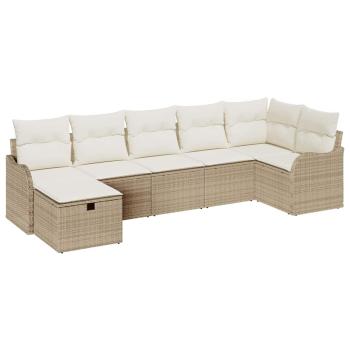 7-teiliges Garten Sofa Set mit Kissen Beige Poly Rattan