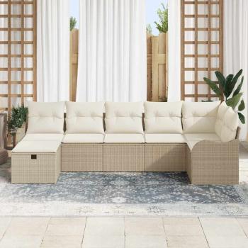 7-teiliges Garten Sofa Set mit Kissen Beige Poly Rattan