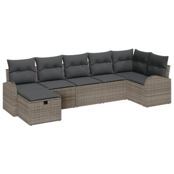 ARDEBO.de - 7-teiliges Garten Sofa Set mit Kissen Grau Poly Rattan