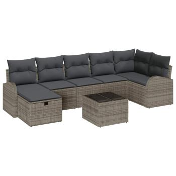 ARDEBO.de - 8-teiliges Garten Sofa Set mit Kissen Grau Poly Rattan