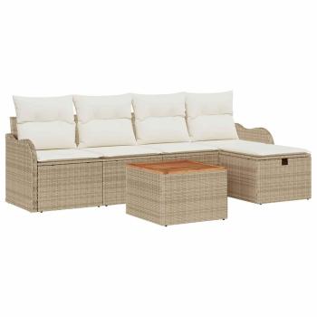 6-tlg. Garten-Sofagarnitur mit Kissen Beige Poly Rattan