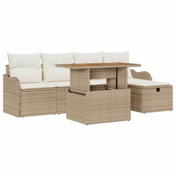 6-teiliges Garten Sofa Set mit Kissen Beige Poly Rattan