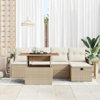 6-teiliges Garten Sofa Set mit Kissen Beige Poly Rattan