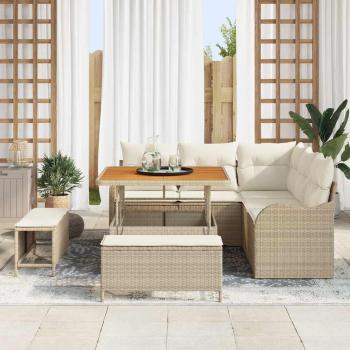8-teiliges Garten-Sofa Set mit Kissen Beige Poly Rattan Akazie