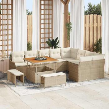 ARDEBO.de - 12-tlg. Garten-Sofagarnitur mit Kissen Beige Poly Rattan Akazie