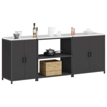 Küchenaufbewahrungsset mit Regal Sonstiges 3 pcs Schwarz 210 x 50 x 92 cm