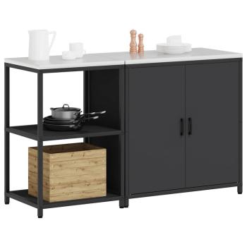 Küchenlager-Set mit Regal mit Speicher mit Tür Verstellbar 2 pcs Schwarz 150 x 50 x 92 cm