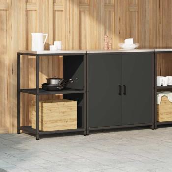Küchenlager-Set mit Regal mit Speicher mit Tür Verstellbar 2 pcs Schwarz 150 x 50 x 92 cm