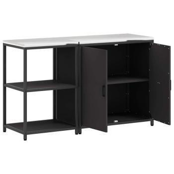Küchenlager-Set mit Regal mit Speicher mit Tür Verstellbar 2 pcs Schwarz 150 x 50 x 92 cm