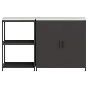 Küchenlager-Set mit Regal mit Speicher mit Tür Verstellbar 2 pcs Schwarz 150 x 50 x 92 cm