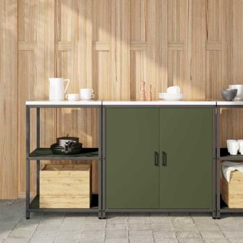 ARDEBO.de - Küchenlager-Set mit Regal mit Speicher mit Tür Verstellbar 2 pcs Olive Grün 150 x 50 x 92 cm