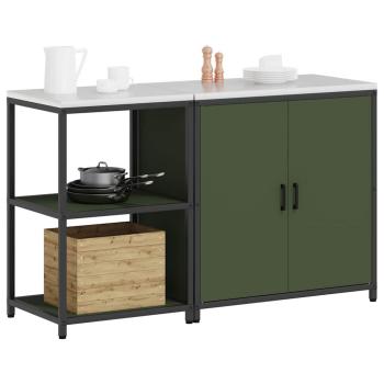 Küchenlager-Set mit Regal mit Speicher mit Tür Verstellbar 2 pcs Olive Grün 150 x 50 x 92 cm