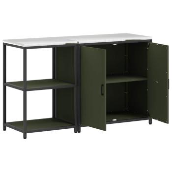 Küchenlager-Set mit Regal mit Speicher mit Tür Verstellbar 2 pcs Olive Grün 150 x 50 x 92 cm