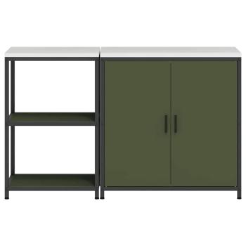 Küchenlager-Set mit Regal mit Speicher mit Tür Verstellbar 2 pcs Olive Grün 150 x 50 x 92 cm