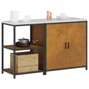 Küchenlager-Set mit Regal mit Speicher mit Tür Verstellbar 2 pcs Rostig 150 x 50 x 92 cm