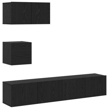 Wand TV Schrank mit Regal mit Speicher mit Tür 4 pcs Schwarz Eiche