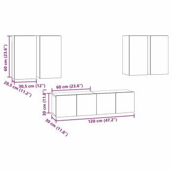 TV-Schrank-Set mit Regal mit Speicher mit Tür 6 pcs Schwarz Eiche 60 x 30 x 30 cm