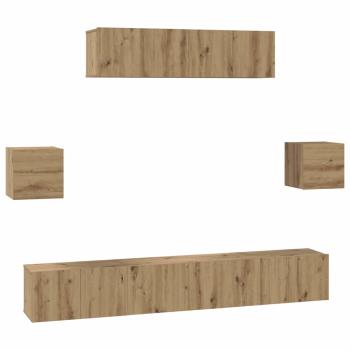 TV-Schranksystem 7 pcs Handwerklich gefertigter Eichenholz