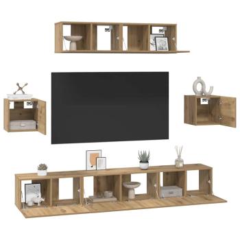 TV-Schranksystem 7 pcs Handwerklich gefertigter Eichenholz