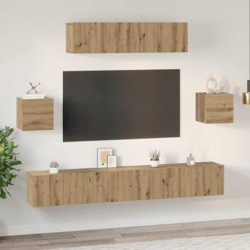 TV-Schranksystem 7 pcs Handwerklich gefertigter Eichenholz