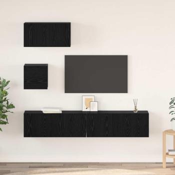 ARDEBO.de - TV-Regal Set Sonstiges mit Speicher mit Tür 4 pcs Schwarz Eiche 80 x 30 x 30 cm
