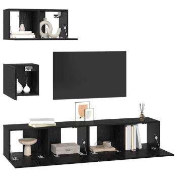 TV-Regal Set Sonstiges mit Speicher mit Tür 4 pcs Schwarz Eiche 80 x 30 x 30 cm