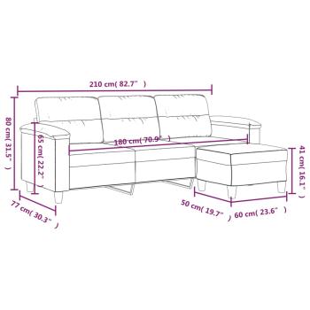 3-Sitzer-Sofa mit Hocker Schwarz 180 cm Mikrofasergewebe