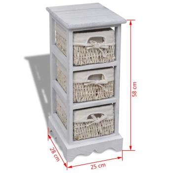 Holz-Schränkchen mit 3 Flechtkörben Weiß