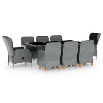 ARDEBO.de - 9-tlg. Garten-Essgruppe mit Auflagen Poly Rattan Hellgrau
