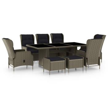 ARDEBO.de - 9-tlg. Garten-Essgruppe mit Auflagen Poly Rattan Braun