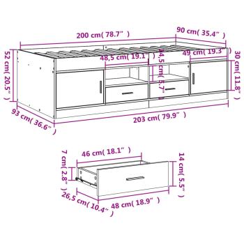 Tagesbett mit Schubladen ohne Matratze Schwarz 90x200 cm