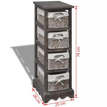 Korbregal Holz mit 4 Körben Braun