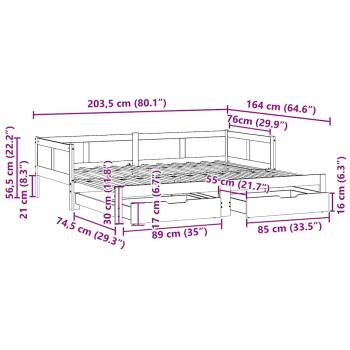 Tagesbett Ausziehbar mit Schubladen ohne Matratze 80x200 cm